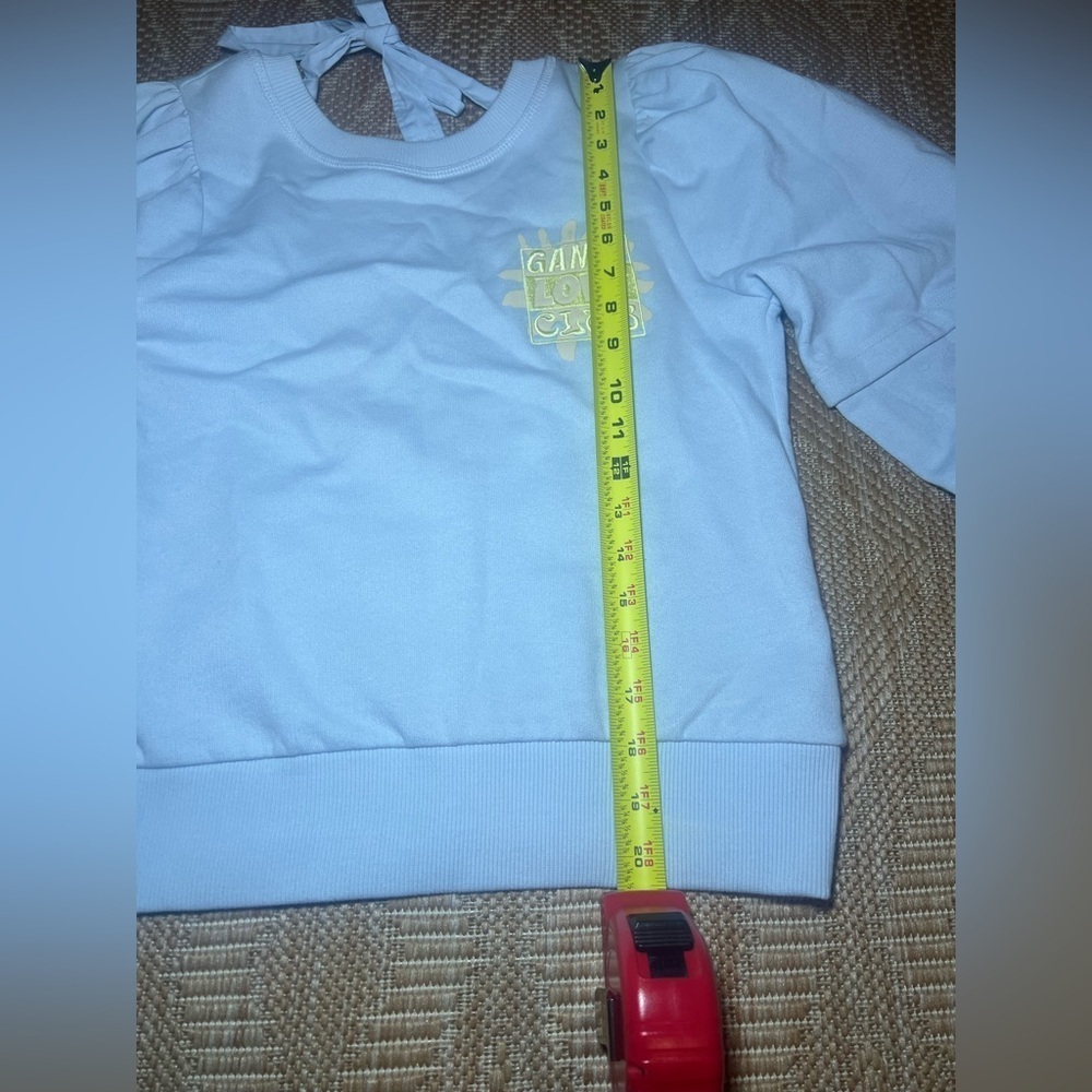 Ganni Isoli Puff-Sleeve Love Club Sweatshirt,Open Back,Blue,Size XS - Picture 7 of 11